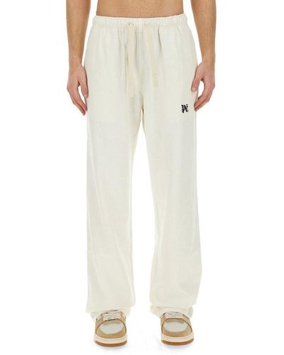 Palm Angels Monogram Embroidered Drawstring Trousers - Natural