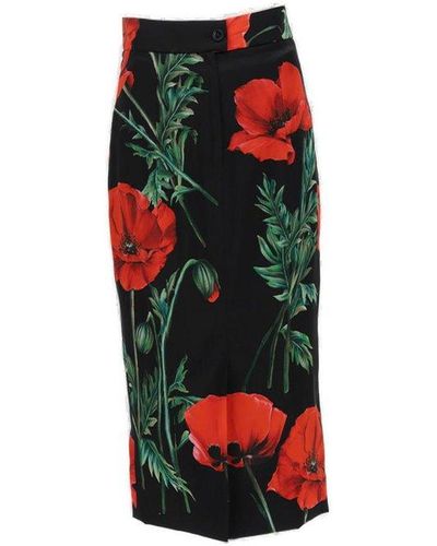 Dolce & Gabbana Poppy-print Pencil Skirt - Red