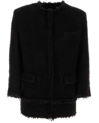 Magliano Long Sleeved Fringed-edge Tweed Jacket - Black