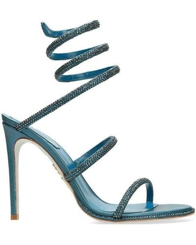 Rene Caovilla René Caovilla Embellished Spiral Strap Heeled Sandals - Blue