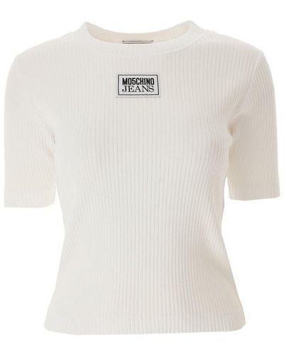 Moschino Jeans Logo Patch Ribbed-knit Top - White