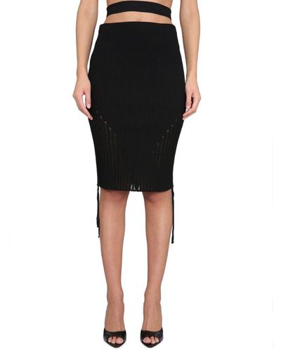 ANDREA ADAMO Cut Out Detailed Ribbed Knit Pencil Skirt - Black