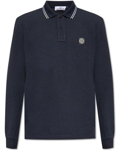 Stone Island Compass-motif Piqué Polo Shirt - Blue