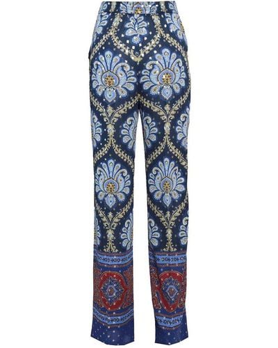 Etro Embellished Printed Straight Leg Trousers - Blue