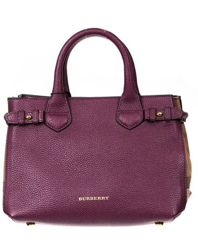 Burberry Logo Print Top Handle Bag - Purple