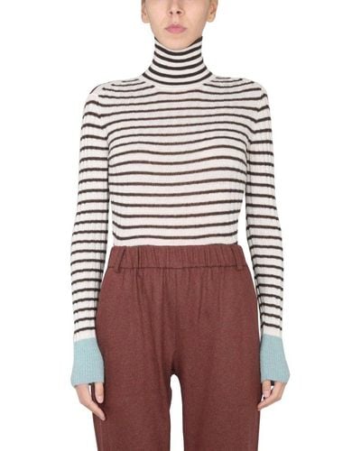Alysi Roll-neck Stripe Detailed Sweater - Red