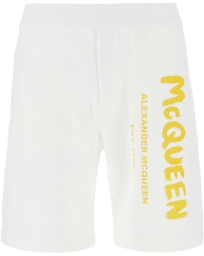 Alexander McQueen Graffiti Logo-Print Cotton Shorts - White