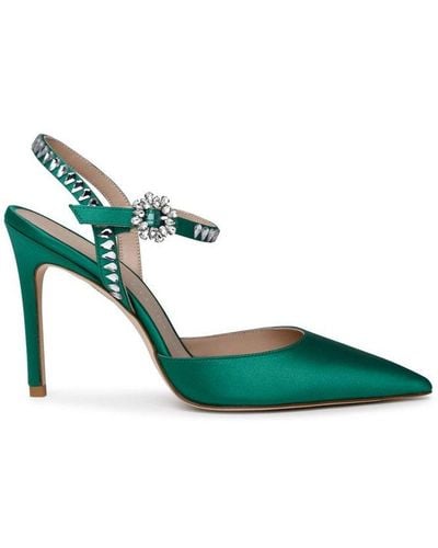 Stuart Weitzman Gemcut Slingback Embellished Court Shoes - Green
