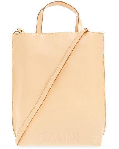 Ganni Shopper Bag With Logo, - Natural