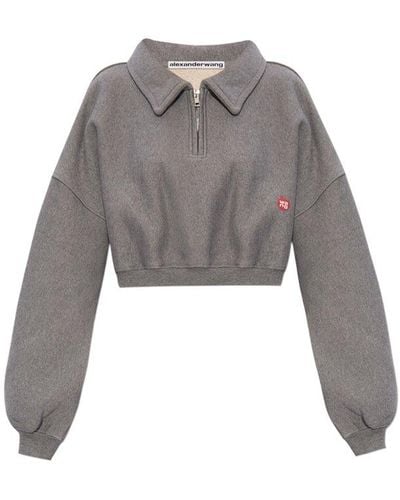 Alexander Wang Cropped Sweatshirt With Logo, - Gray
