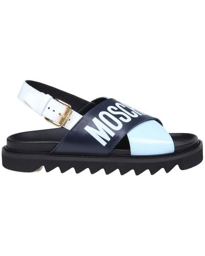 Moschino Logo Printed Buckled Sandals - Blue