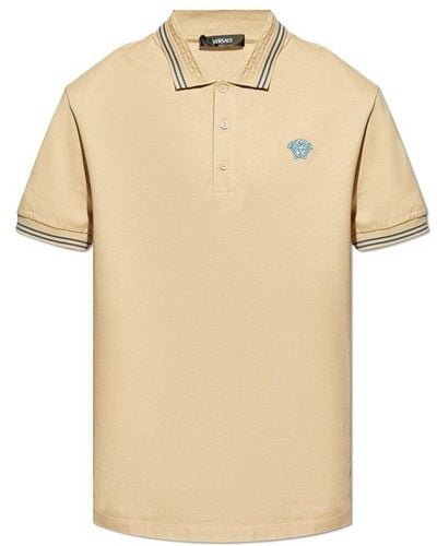 Versace Medusa-embroidered Short-sleeved Polo Shirt - Natural