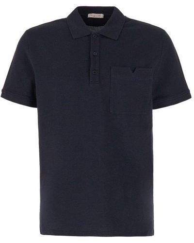 Valentino Button Detailed Short-sleeved Polo Shirt - Blue