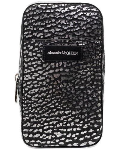 Alexander McQueen Animal Printed Logo Patch Messenger Bag - Black