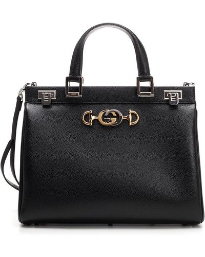 Gucci Zumi Grainy Leather Medium Top Handle Bag - Black