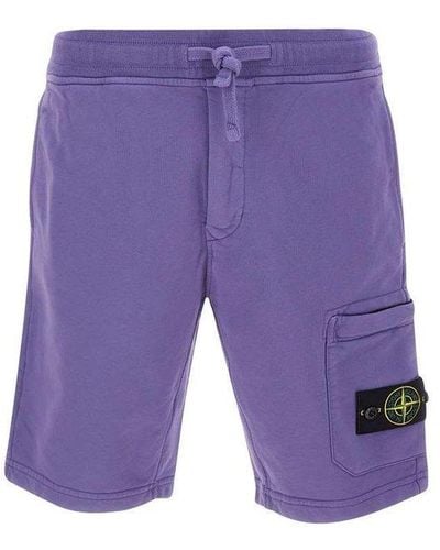 Stone Island Logo Patch Cargo Shorts - Purple
