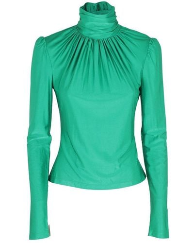 Rabanne Ruched Detailed Long-sleeved Jersey Top - Green