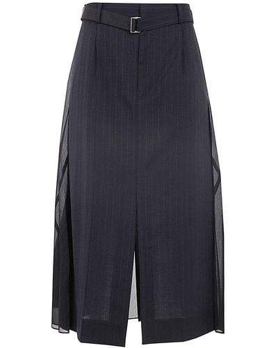 Sacai Stripe Belted Midi Skirt - Blue