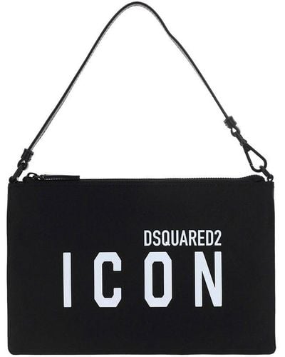 DSquared² Logo Printed Zipped Clutch Bag - Black