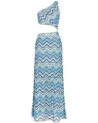 Missoni Zigzag One-shoulder Cut-out Long Dress - Blue