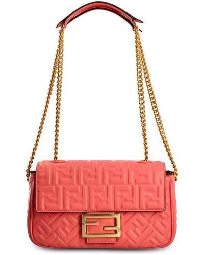 Fendi Baguette Chain Midi Shoulder Bag - Red