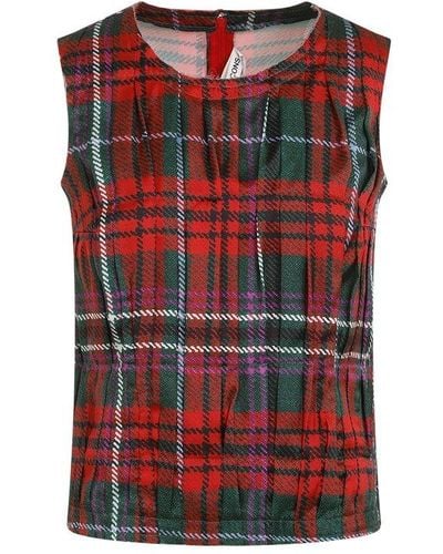 Comme des Garçons Checked Pleated Top - Red