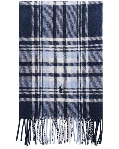 Ralph Lauren Checked Fringed Scarf - Blue