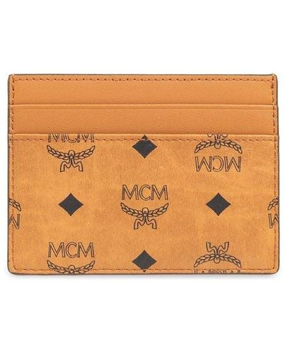 MCM Card Holder With Logo, - Orange