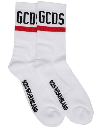 Gcds Logo Intarsia Ribbed Crew Socks - White