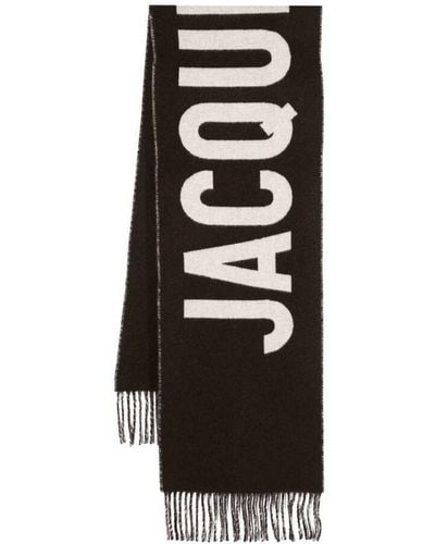 Jacquemus Logo Jacquard Fringed Edge Scarf - Black