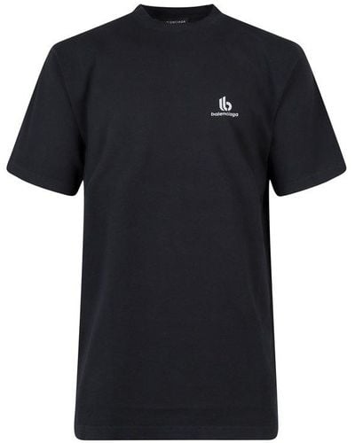 Balenciaga Cotton T-shirt With Frontal Embroidery - Black