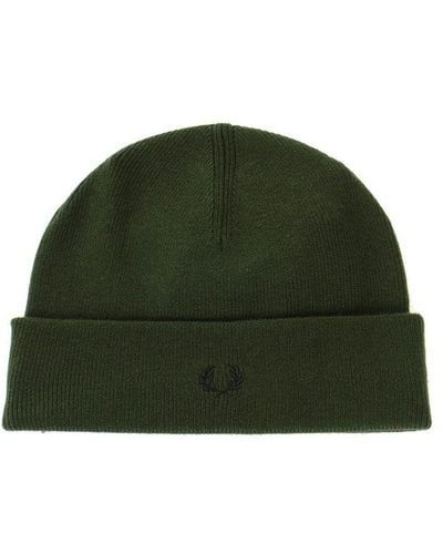 Fred Perry Logo Embroidered Knitted Beanie - Green
