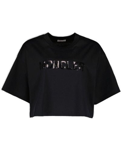 Moncler Embellished Logo Embroidery Cropped T-shirt - Black