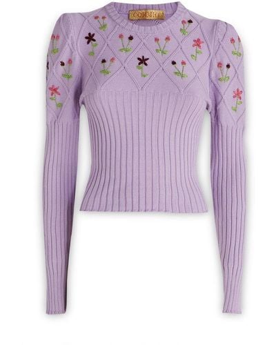 Cormio Crewneck Knitted Sweater - Purple