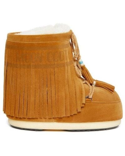Alanui X Moonboot Fringed Round Toe Snow Boots - Brown