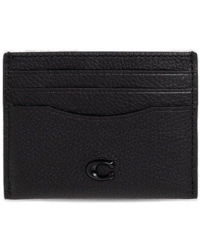COACH Leather Card Holder, - Black