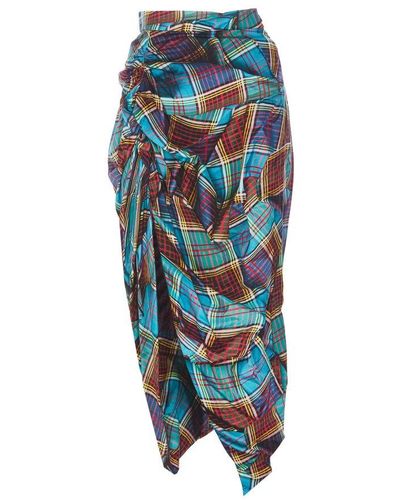 Vivienne Westwood Tartan Asymmetric Midi Skirt - Blue