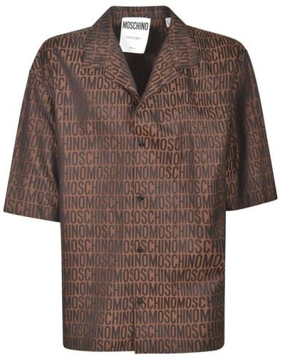 Moschino Logo Jacquard Motif Notched Collar Shirt - Brown