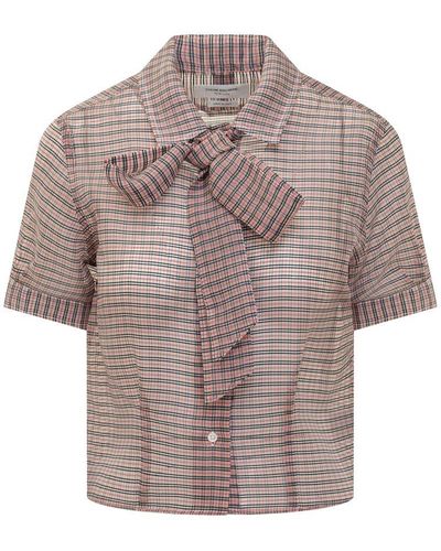 Thom Browne Tucked Check Blouse - Grey