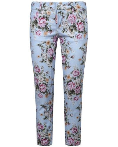 DSquared² Floral Print Cropped Trousers - Blue