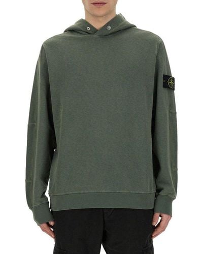 Stone Island Press-stud Fastened Logo Patch Hoodie - Green