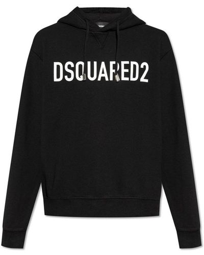 DSquared² Logo Printed Drawstring Hoodie - Black