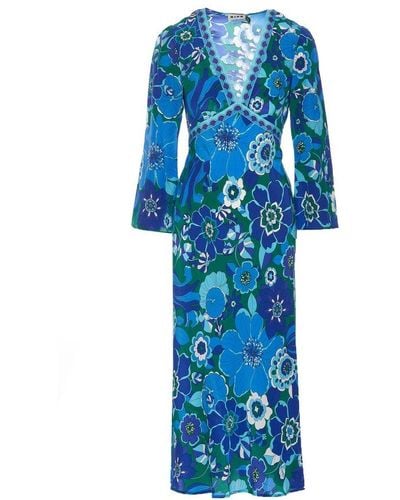 RIXO London All-over Printed V-neck Dress - Blue