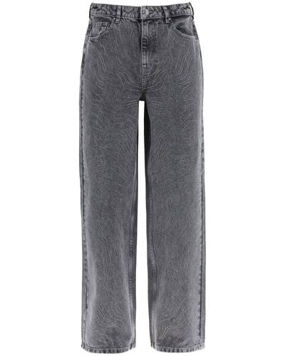 ROTATE BIRGER CHRISTENSEN Rotate Wide Leg Jeans With Rhinest - Grey