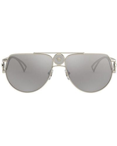Versace Double Bridge Aviator-frame Sunglasses - Metallic
