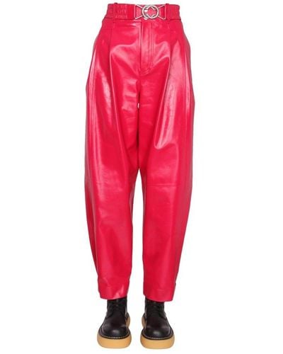 Bottega Veneta Cropped Leather Trousers - Red