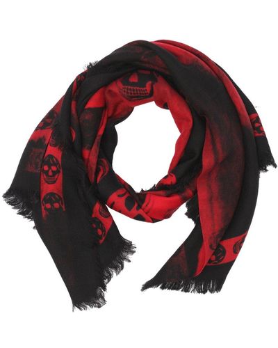 Alexander McQueen Skull Printed Frayed-edge Scarf - Red