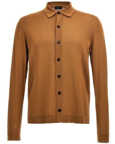 Roberto Collina Long Sleeved Knitted Cardigan - Brown