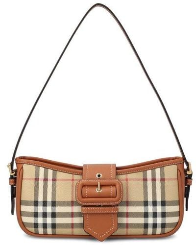 Burberry Check Printed Buckle-detailed Shoulder Bag - White