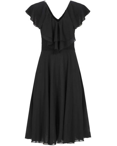 ROTATE BIRGER CHRISTENSEN Chiffon Wide Ruffle Midi Dress - Black
